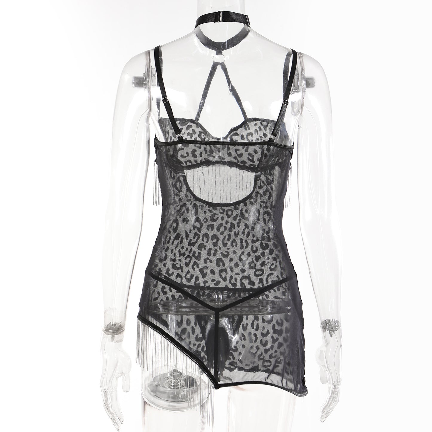 LADIES INTIMATE LEOPARD PRINT LINGERIE DRESS BLACK (SIZE S - L)