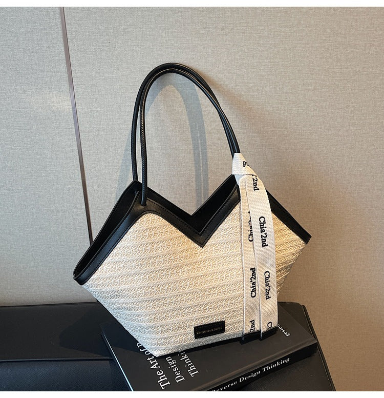 LADIES HANDBAG BLACK / KHAKI / COFFEE (40X25X12)