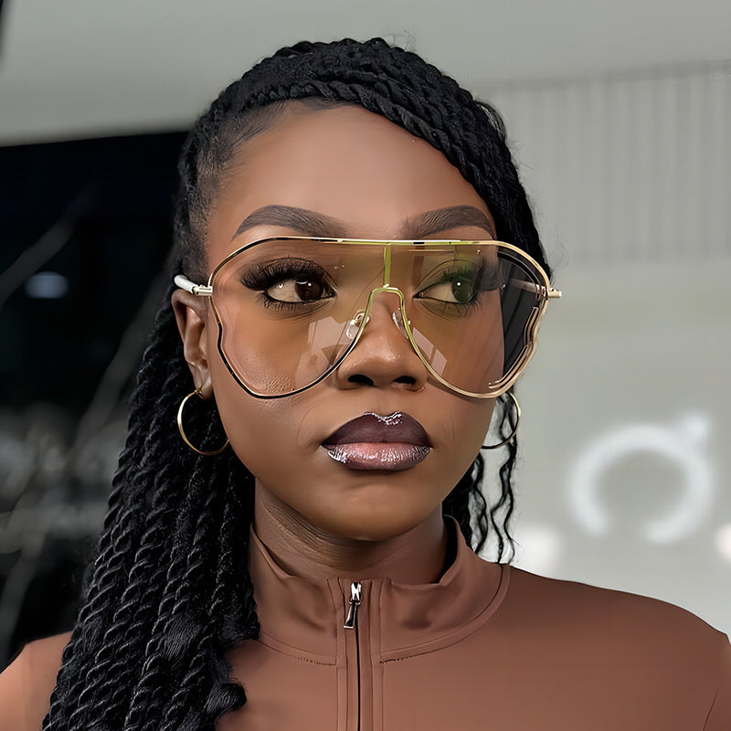 LADIES LARGE FRAME SUNGLASSES GRAY / GOLD / PURPLE / GOLDEN BROWN / DARK PINK / PINK / BLUE (FREE SIZE)