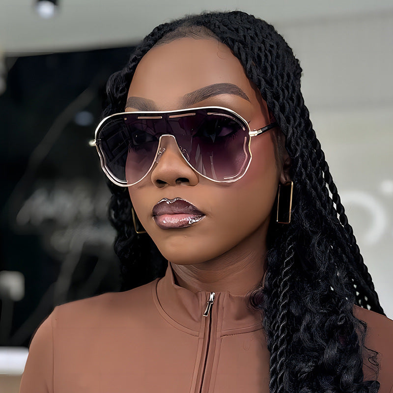 LADIES LARGE FRAME SUNGLASSES GRAY / GOLD / PURPLE / GOLDEN BROWN / DARK PINK / PINK / BLUE (FREE SIZE)