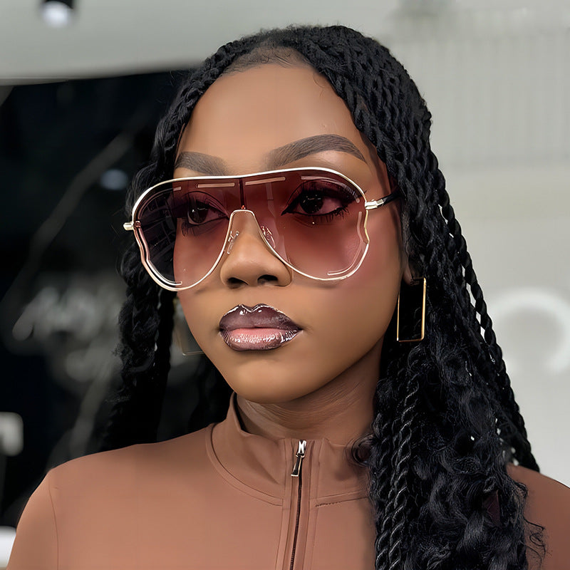 LADIES LARGE FRAME SUNGLASSES GRAY / GOLD / PURPLE / GOLDEN BROWN / DARK PINK / PINK / BLUE (FREE SIZE)
