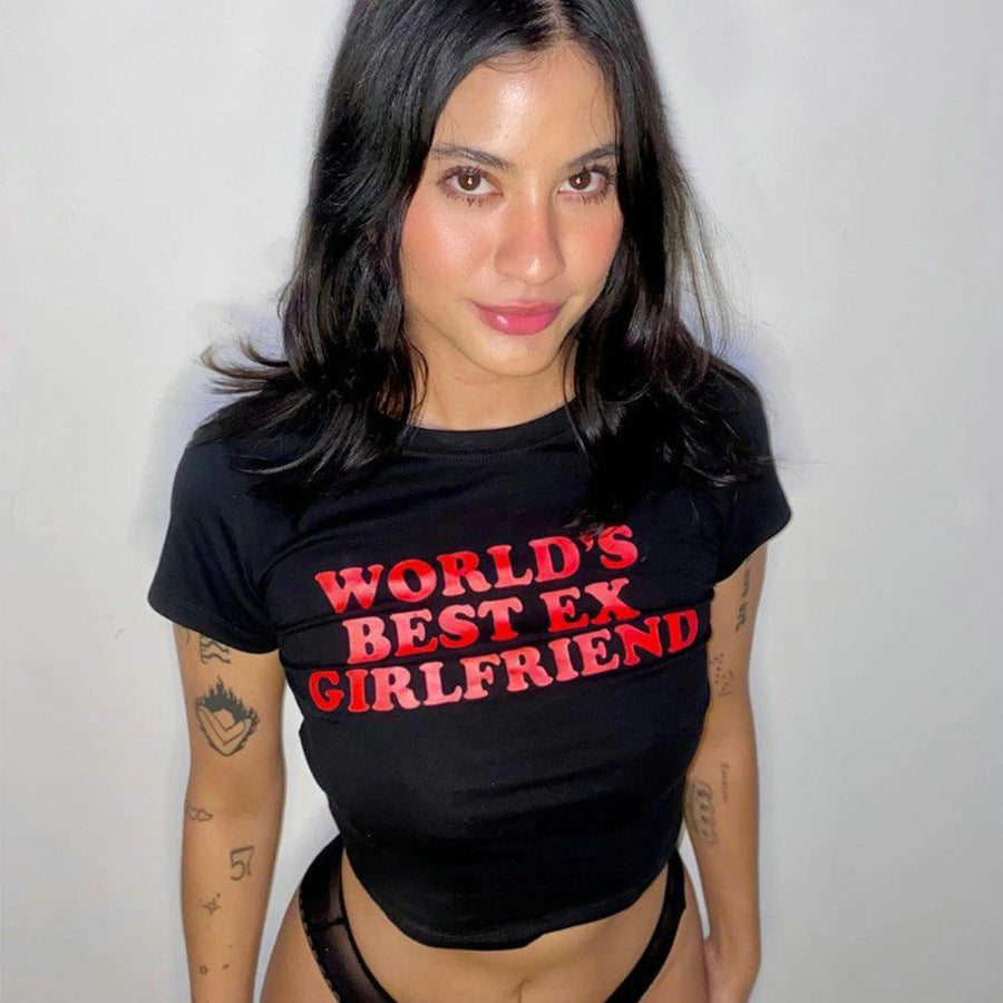 LADIES CROPPED T-SHIRT WHITE / BLACK (SIZE XS - XL)