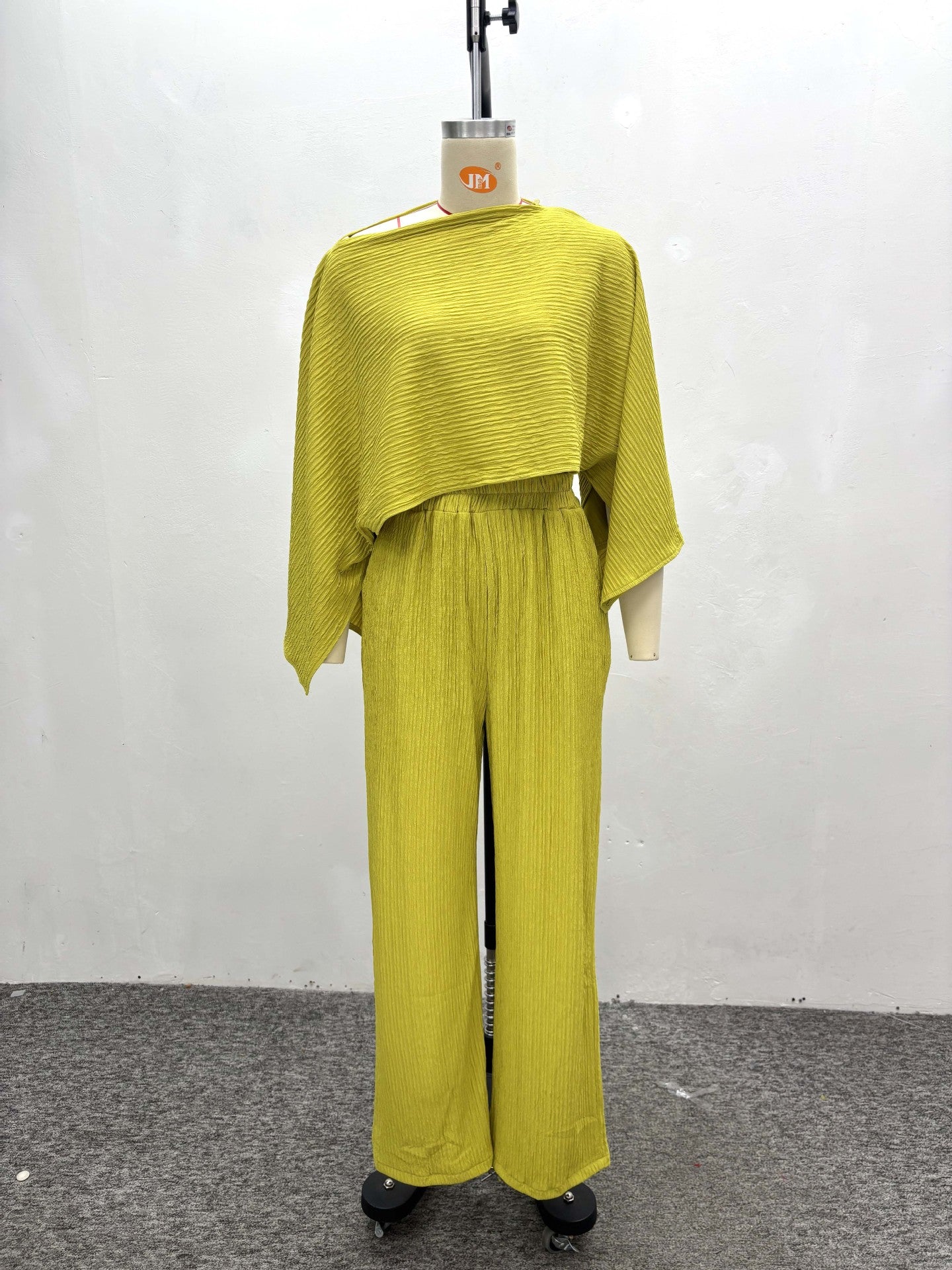 LADIES TWO PIECE OFF THE SHOULDER TOP & PANTS SET LIME GREEN / APRICOT-BEIGE / YELLOW (SIZE S - 2XL)