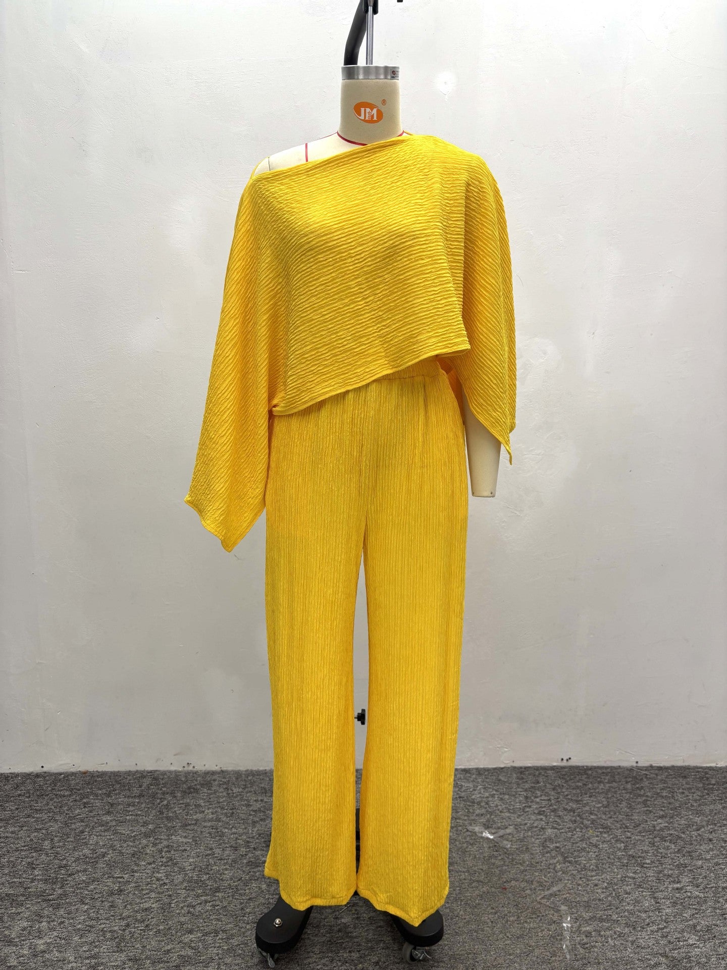LADIES TWO PIECE OFF THE SHOULDER TOP & PANTS SET LIME GREEN / APRICOT-BEIGE / YELLOW (SIZE S - 2XL)
