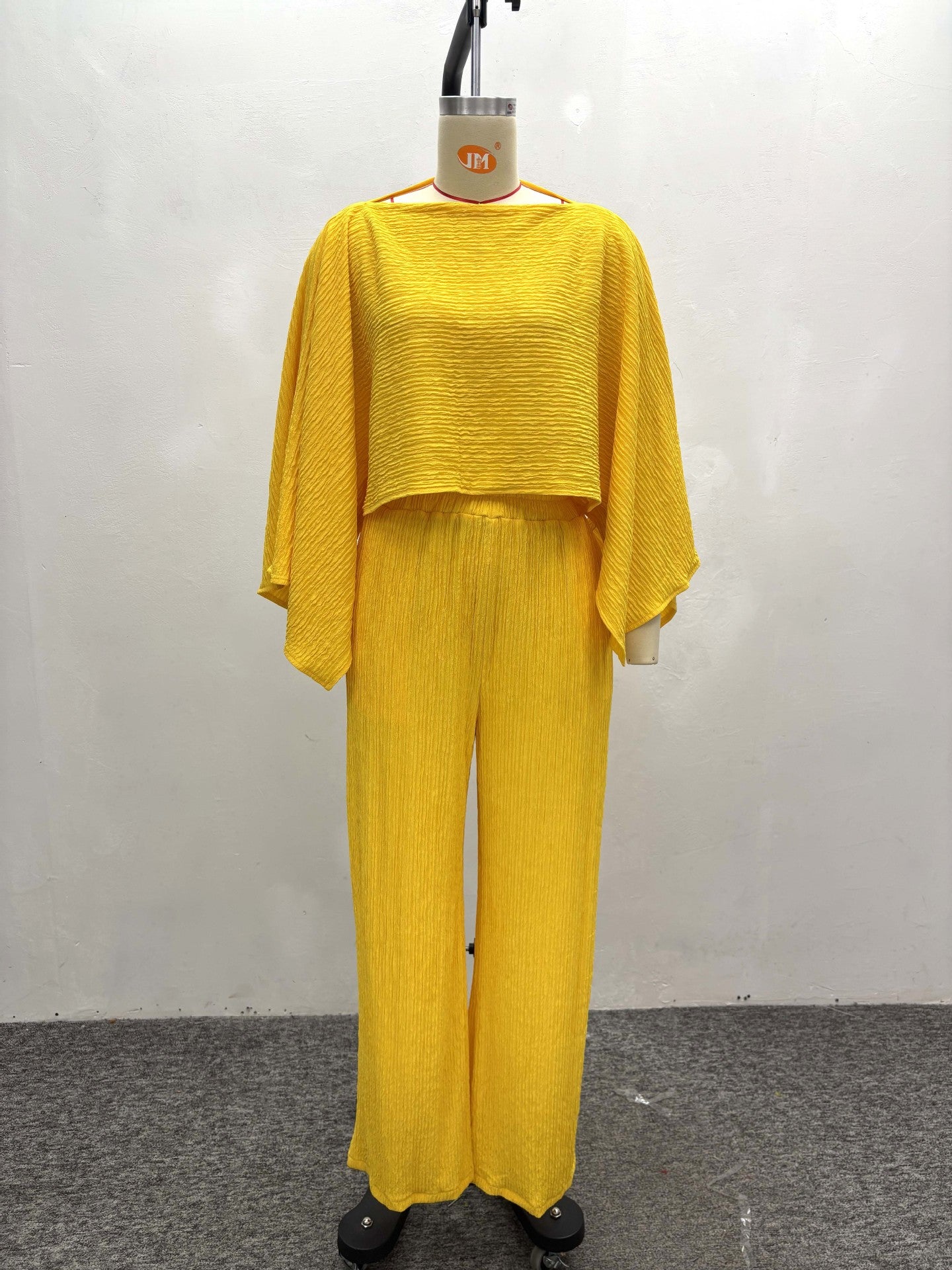 LADIES TWO PIECE OFF THE SHOULDER TOP & PANTS SET LIME GREEN / APRICOT-BEIGE / YELLOW (SIZE S - 2XL)