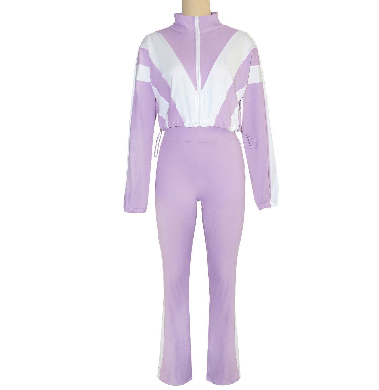 LADIES TWO PIECE LONG SLEEVE TOP & PANTS SET LIGHT PURPLE / BLACK / APRICOT-BEIGE / DARK PINK / LIGHT GREEN / LIGHT PINK (SIZE S - 2XL)