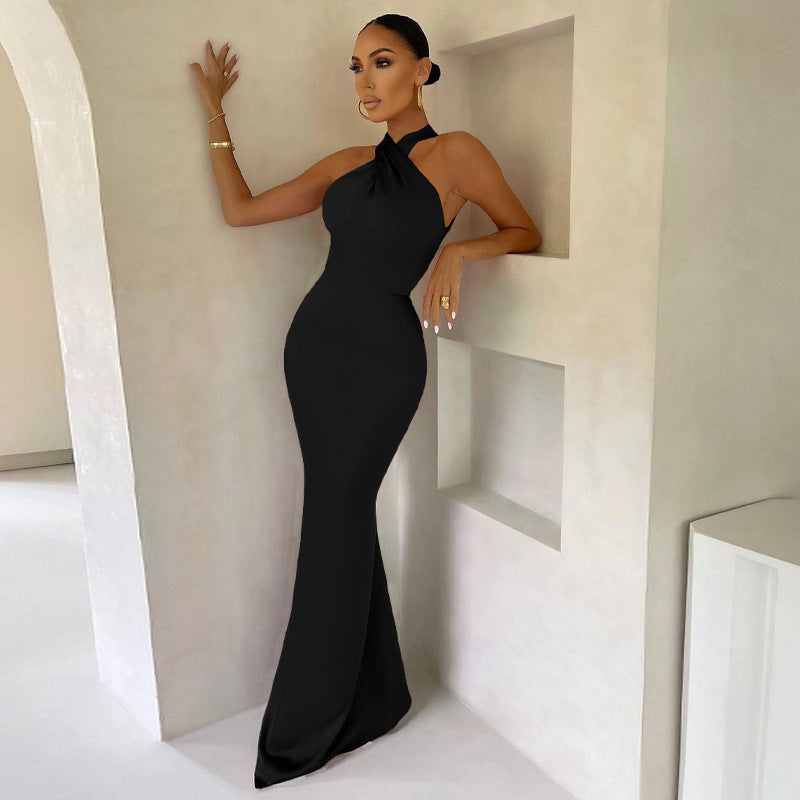 LADIES HALTERNECK LONG PARTY / COCTAIL / EVENING DRESS BLACK / GREEN / RUSTY ORANGE (SIZE S - L)
