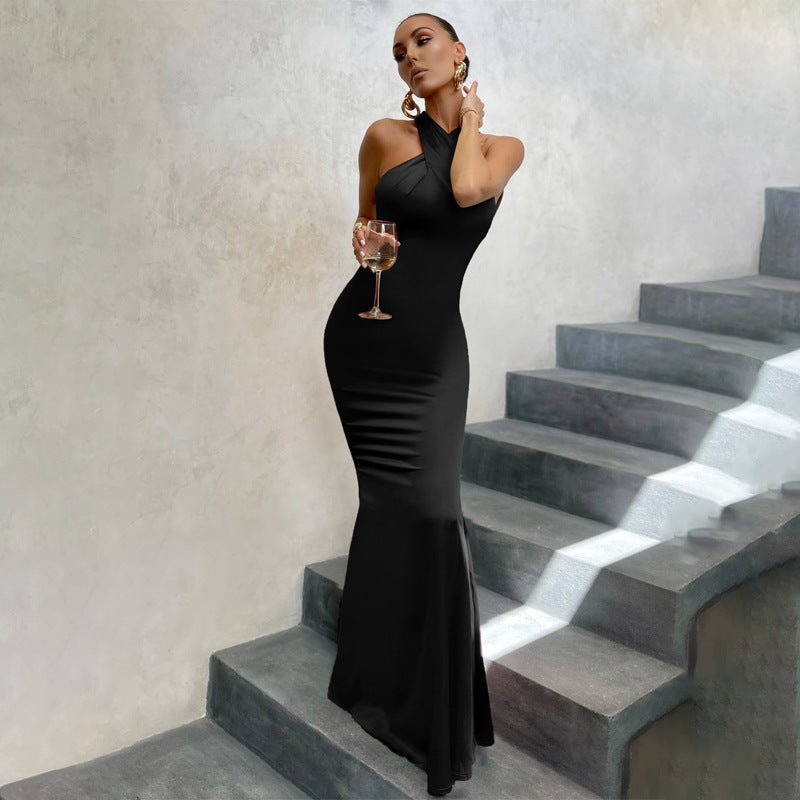 LADIES HALTERNECK LONG PARTY / COCTAIL / EVENING DRESS BLACK / GREEN / RUSTY ORANGE (SIZE S - L)