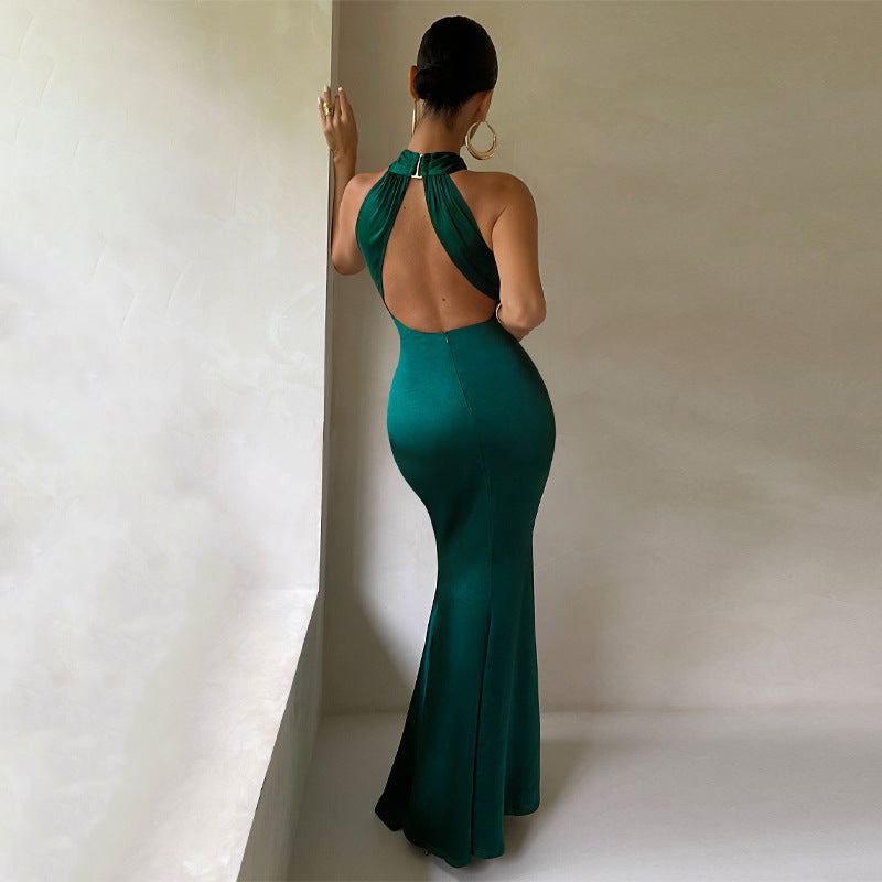 LADIES HALTERNECK LONG PARTY / COCTAIL / EVENING DRESS BLACK / GREEN / RUSTY ORANGE (SIZE S - L)