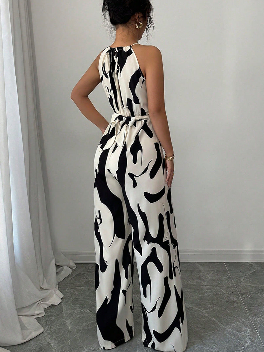 LADIES HALTERNECK JUMPSUIT BLACK & WHITE (SIZE S - XL)