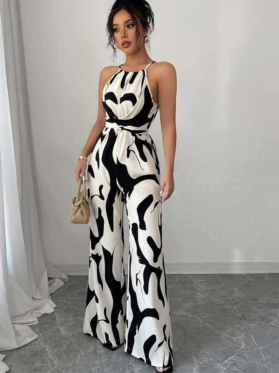 LADIES HALTERNECK JUMPSUIT BLACK & WHITE (SIZE S - XL)
