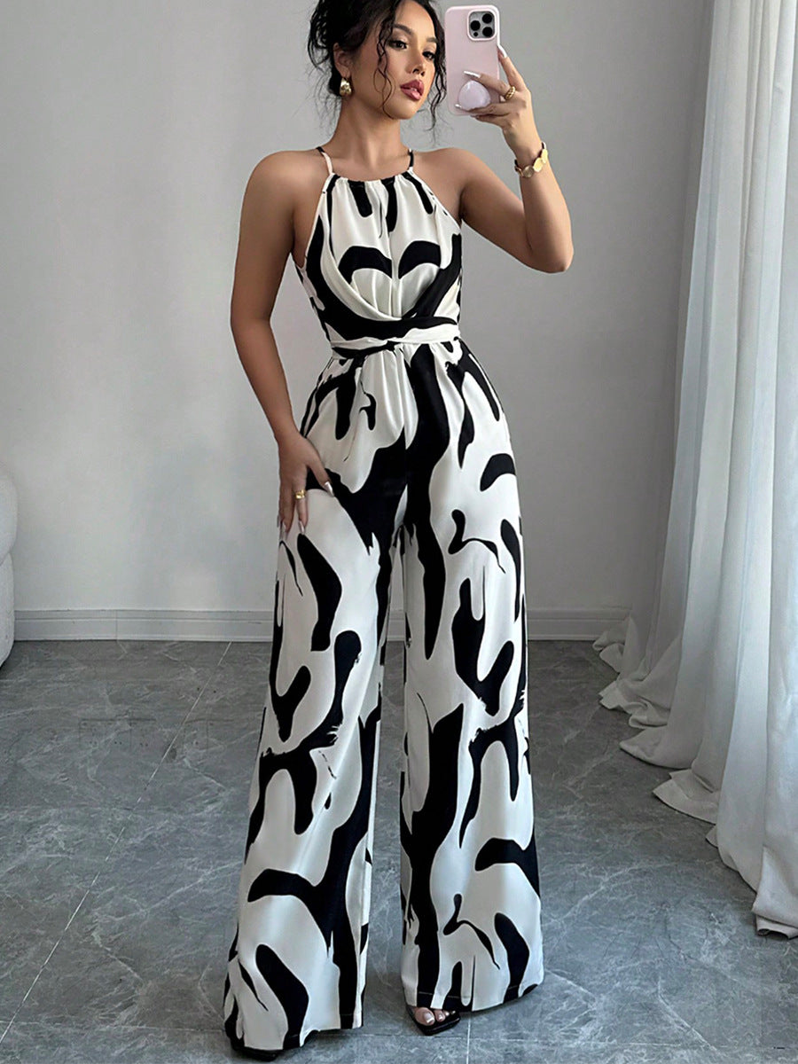 LADIES HALTERNECK JUMPSUIT BLACK & WHITE (SIZE S - XL)