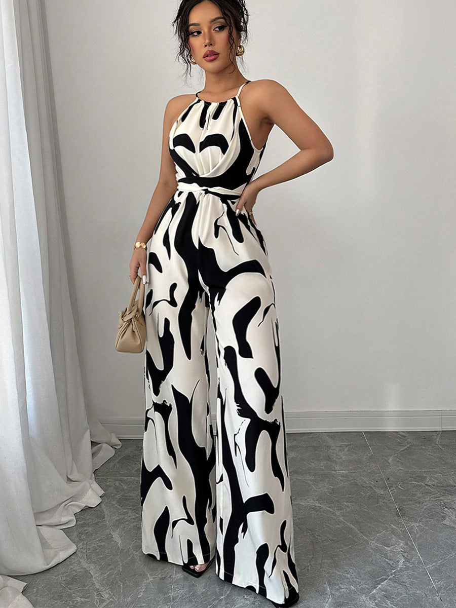 LADIES HALTERNECK JUMPSUIT BLACK & WHITE (SIZE S - XL)
