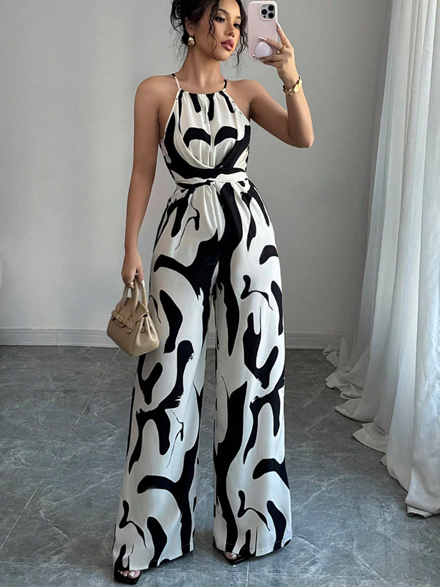 LADIES HALTERNECK JUMPSUIT BLACK & WHITE (SIZE S - XL)