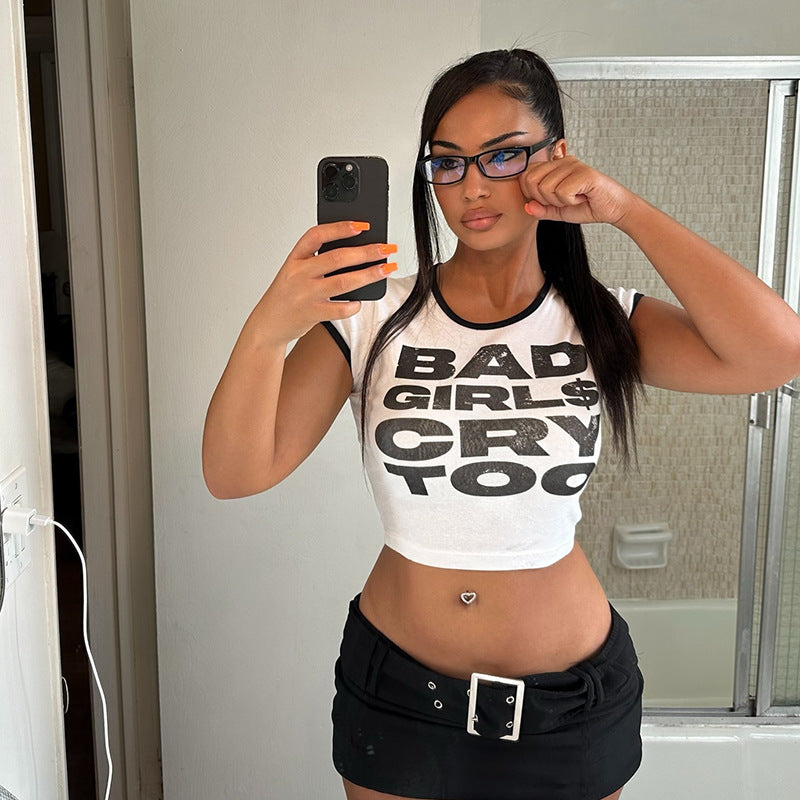 LADIES SHORT SLEEVE CROP TOP WHITE (SIZE S - L)