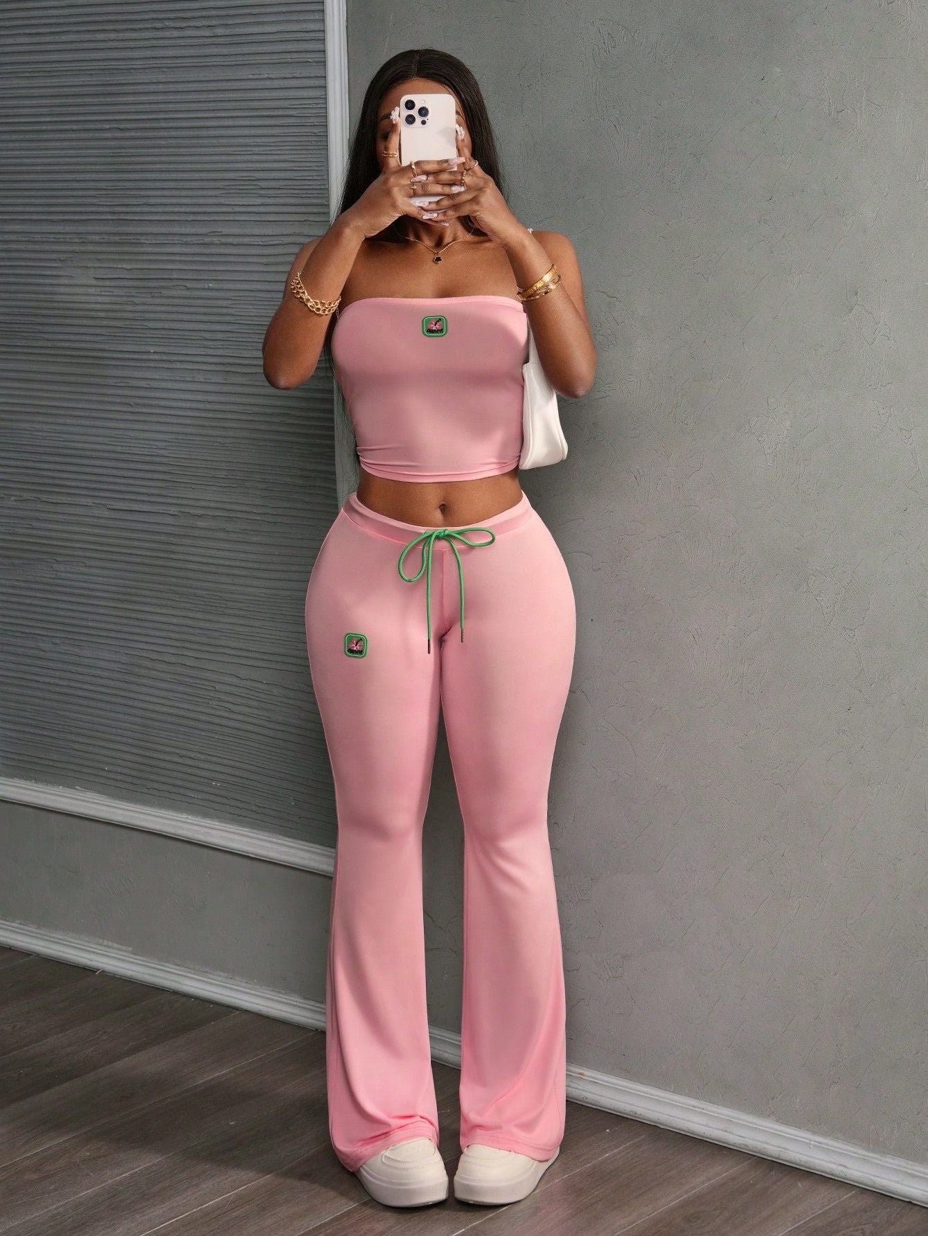 LADIES TWO PIECE STRAPLESS TOP & PANTS SET PINK / BLUE (SIZE S - L)