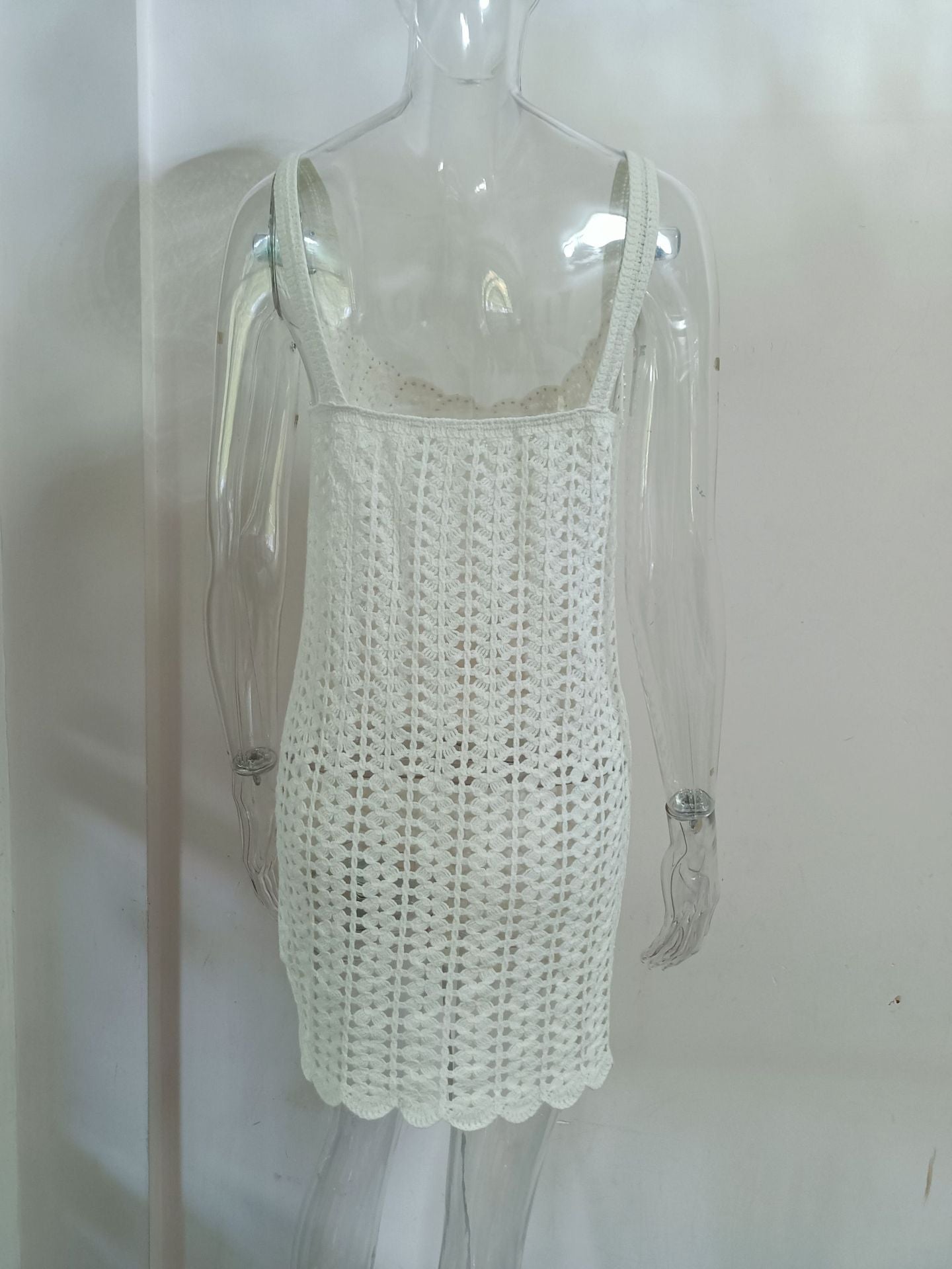 LADIES KNITTED MINI BEACHDRESS / BEACWEAR COVER UP DRESS WHITE / KHAKI (SIZE S - L)