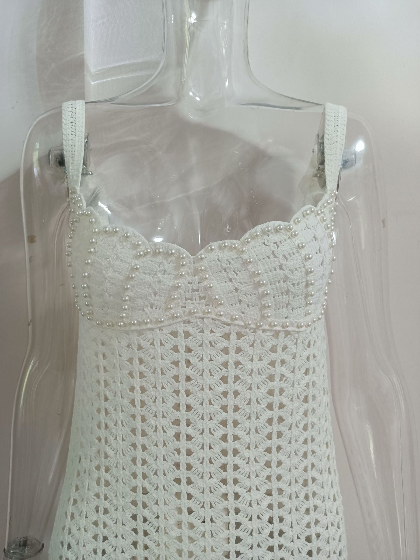 LADIES KNITTED MINI BEACHDRESS / BEACWEAR COVER UP DRESS WHITE / KHAKI (SIZE S - L)
