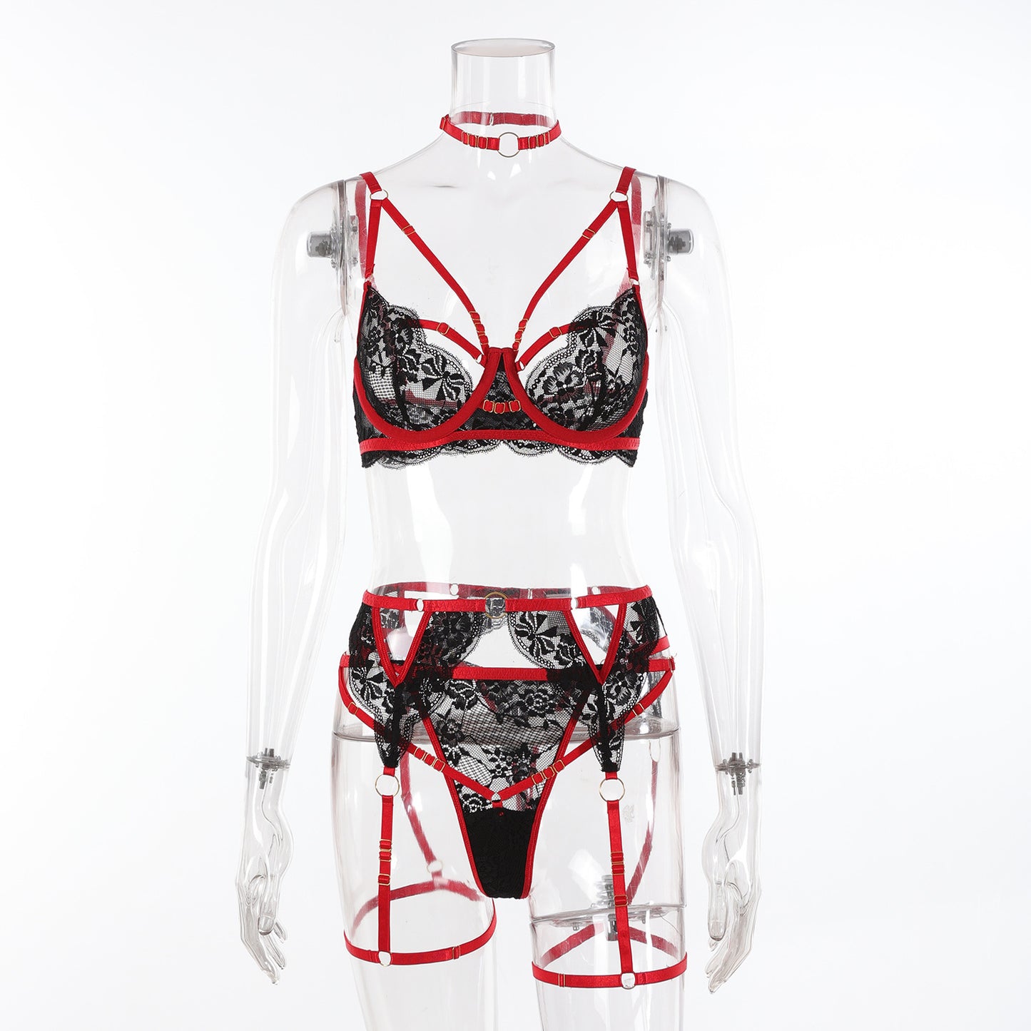 LADIES TWO PIECE LINGERIE SET *** MINIMUM ORDER 2 BLACK & RED (SIZE XS - XL)