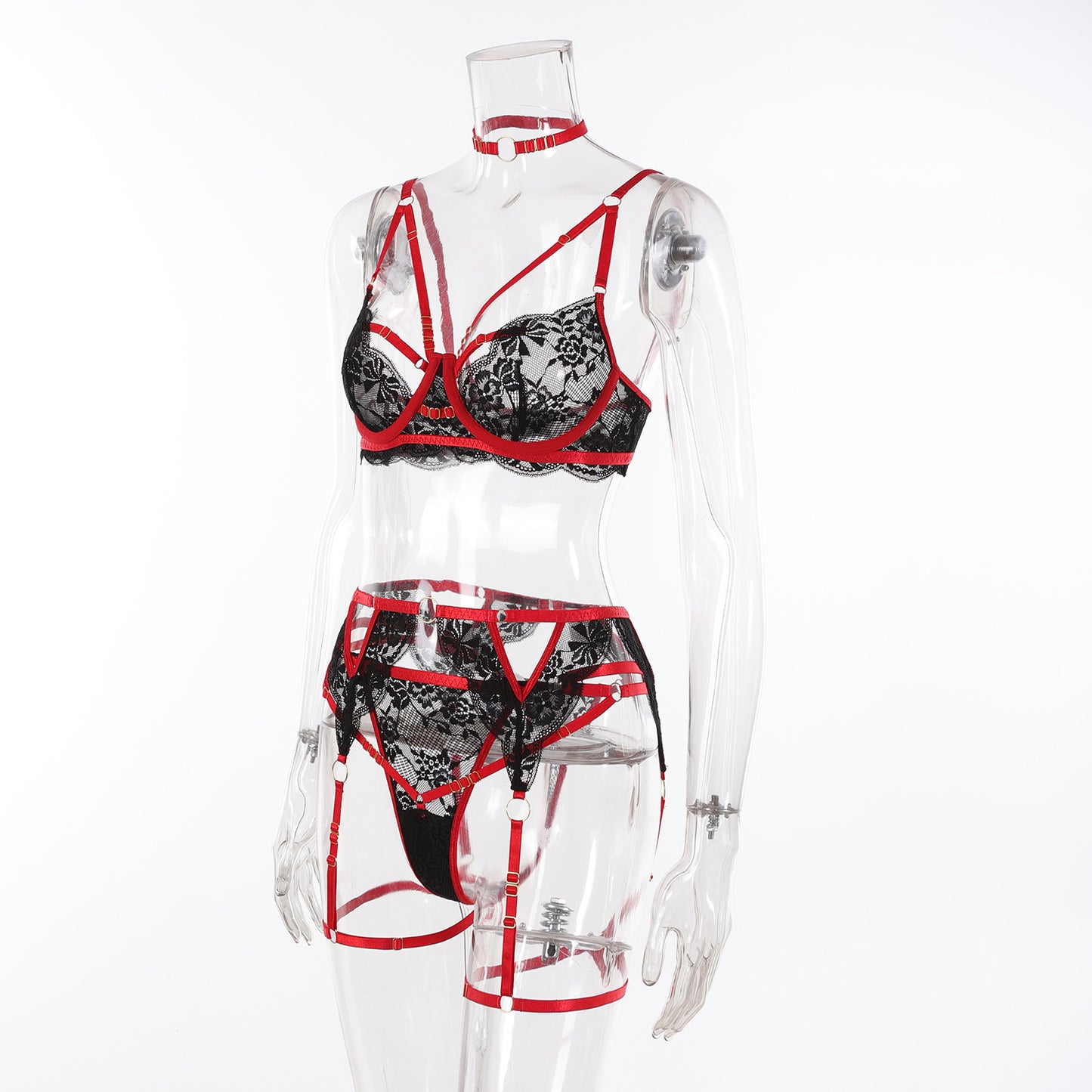 LADIES TWO PIECE LINGERIE SET *** MINIMUM ORDER 2 BLACK & RED (SIZE XS - XL)