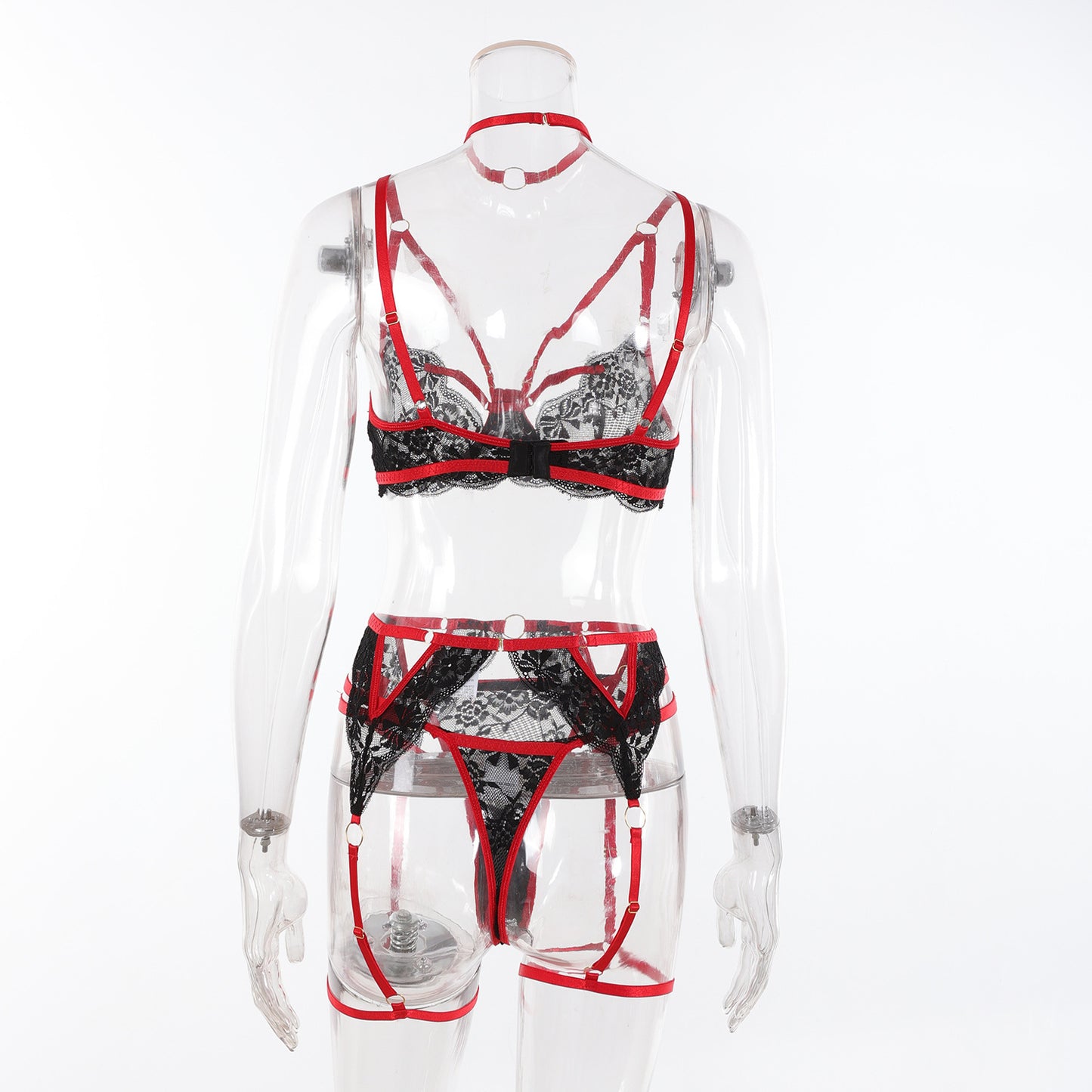LADIES TWO PIECE LINGERIE SET *** MINIMUM ORDER 2 BLACK & RED (SIZE XS - XL)