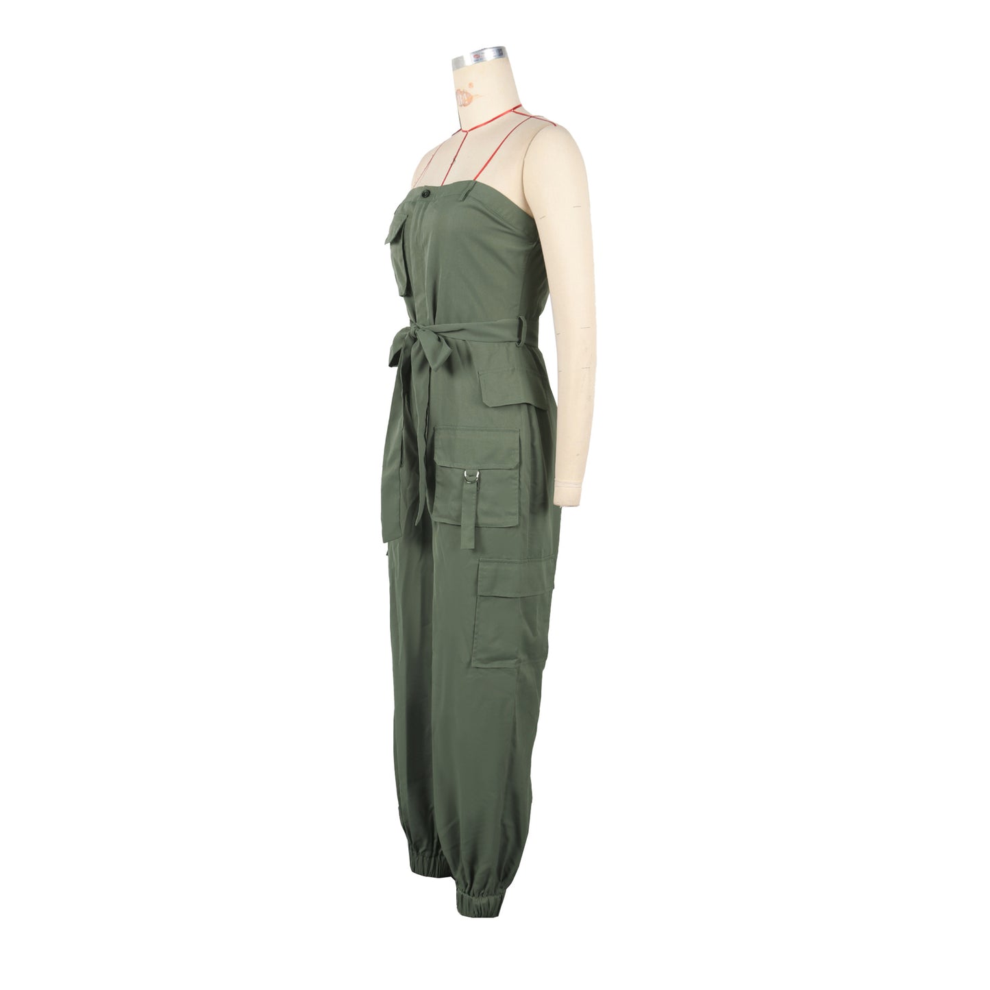 LADIES SLEEVELESS STRAPLESS CARGO JUMPSUIT BLACK / ARMY GREEN / KHAKI (SIZE S - 2XL)