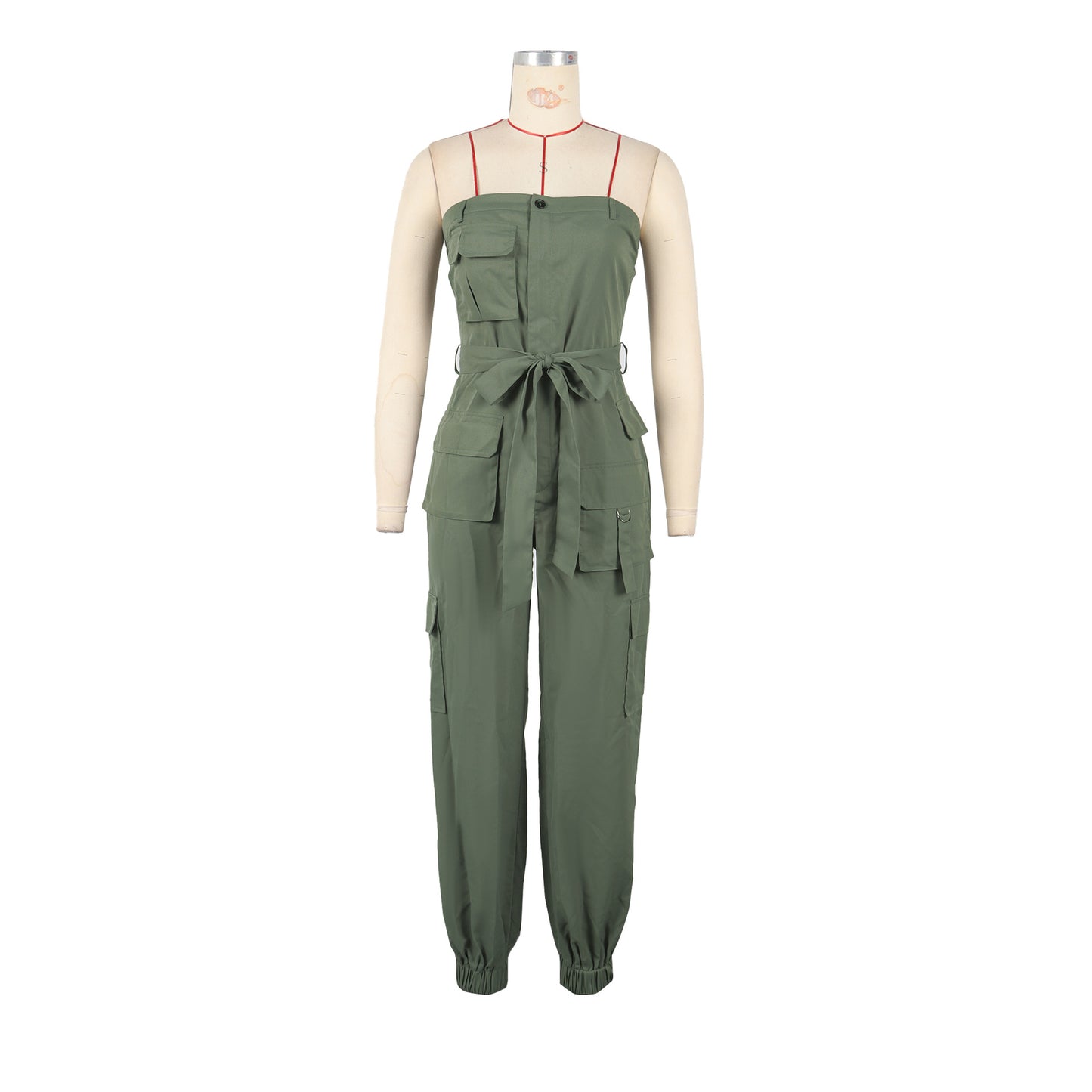 LADIES SLEEVELESS STRAPLESS CARGO JUMPSUIT BLACK / ARMY GREEN / KHAKI (SIZE S - 2XL)