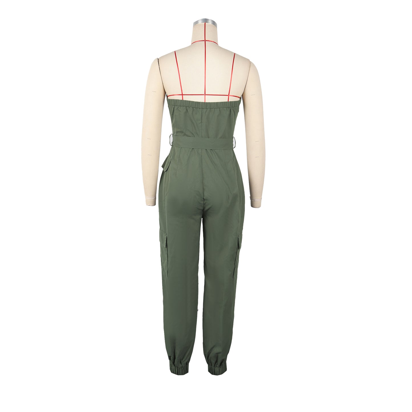 LADIES SLEEVELESS STRAPLESS CARGO JUMPSUIT BLACK / ARMY GREEN / KHAKI (SIZE S - 2XL)