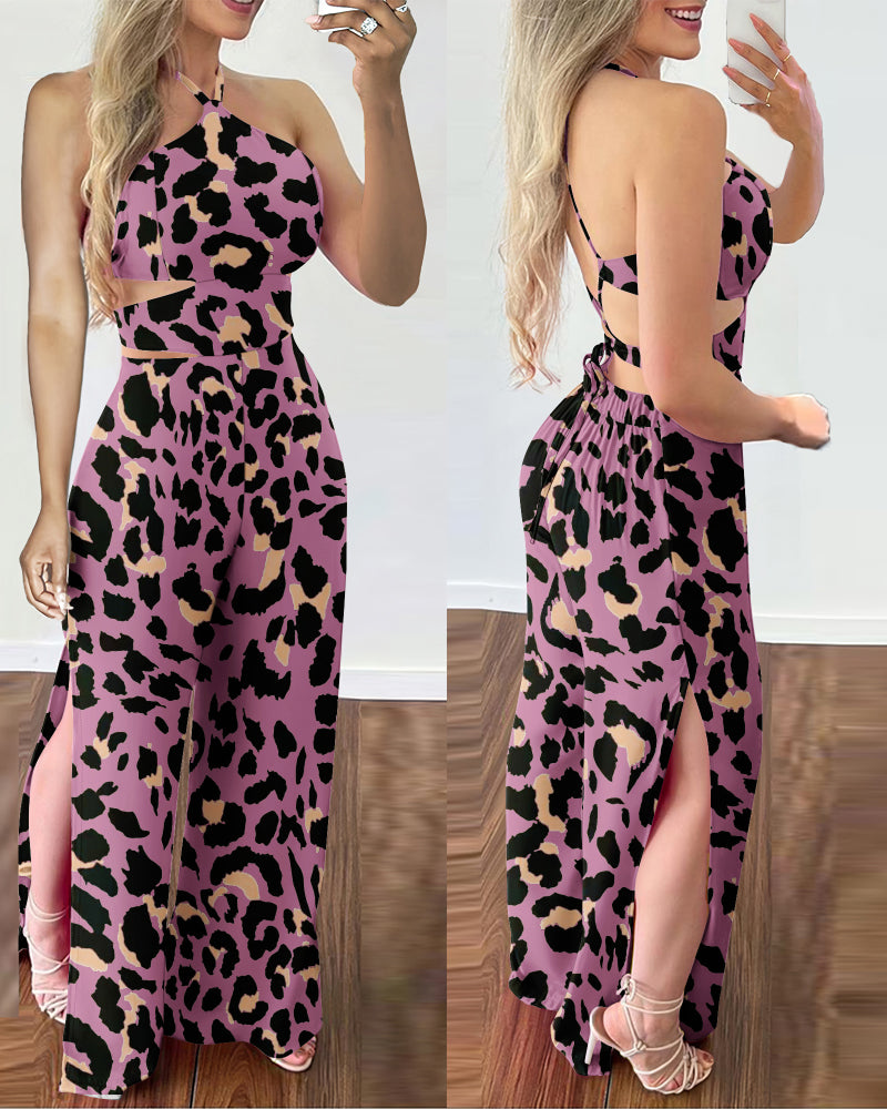 LADIES HALTERNECK BACKLESS JUMPSUIT APRICOT-BEIGE / PURPLE / BLUE / BROWN COFFEE (SIZE S - XL)