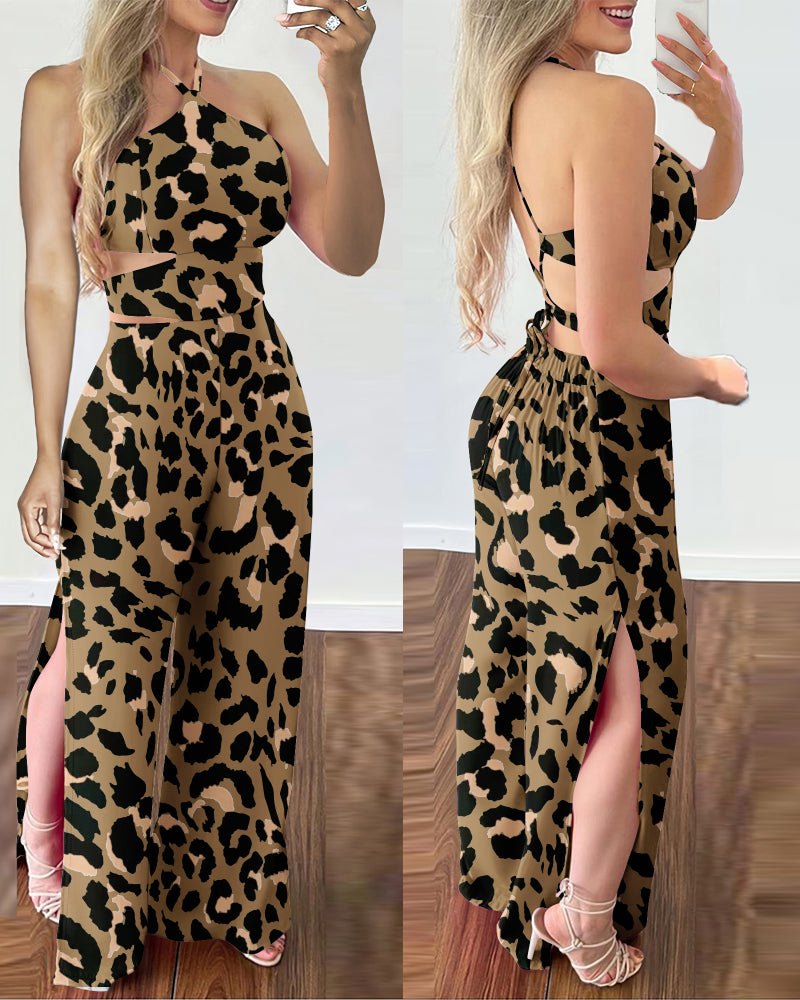 LADIES HALTERNECK BACKLESS JUMPSUIT APRICOT-BEIGE / PURPLE / BLUE / BROWN COFFEE (SIZE S - XL)
