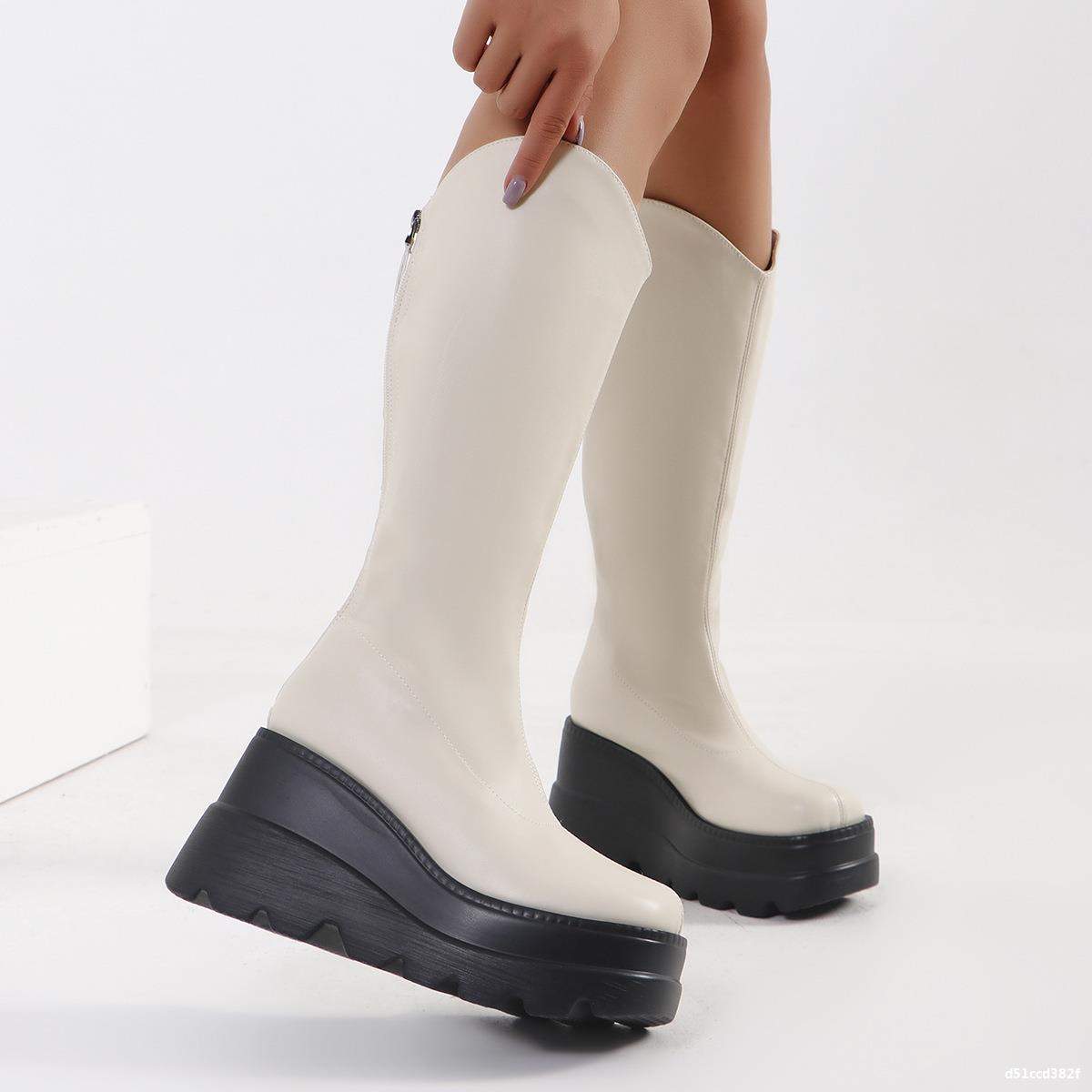 LADIES PU LEATHER BOOTS OFF-WHITE (SIZE 36 - 43) (SIZE 4 - 8.5)