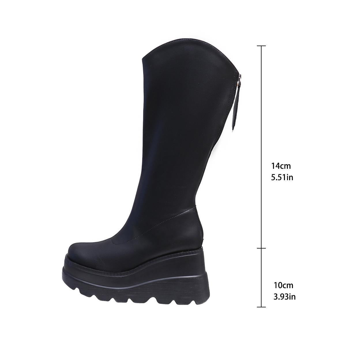 LADIES THICK HEEL PU LEATHER BOOTS BLACK (SIZE 36 - 43) (SIZE 4 - 8.5)