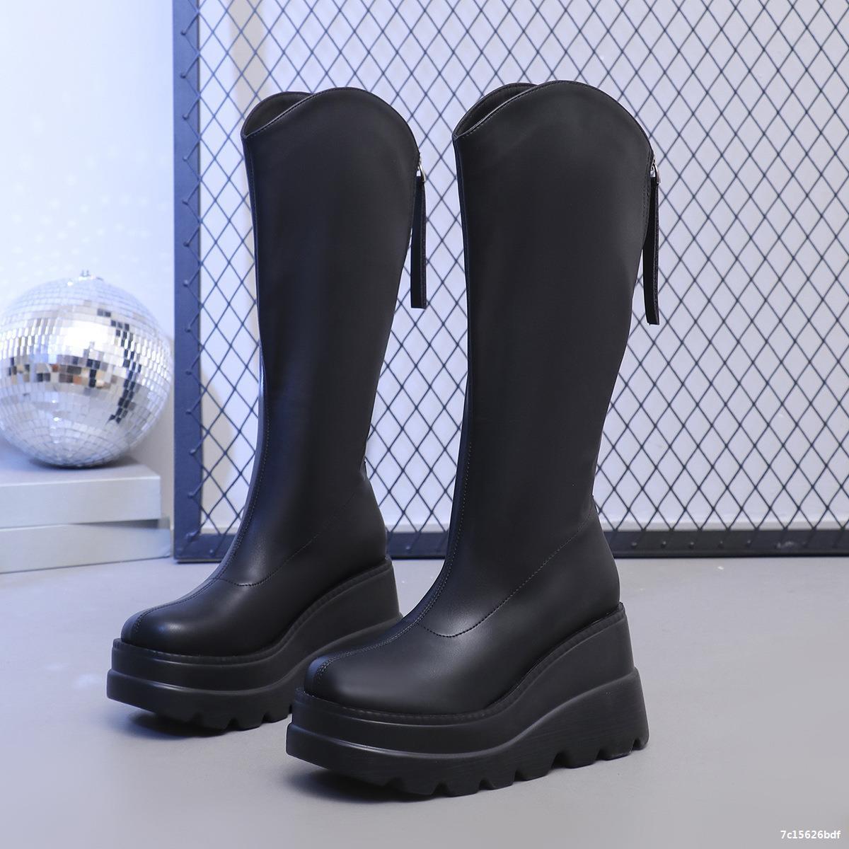 LADIES THICK HEEL PU LEATHER BOOTS BLACK (SIZE 36 - 43) (SIZE 4 - 8.5)