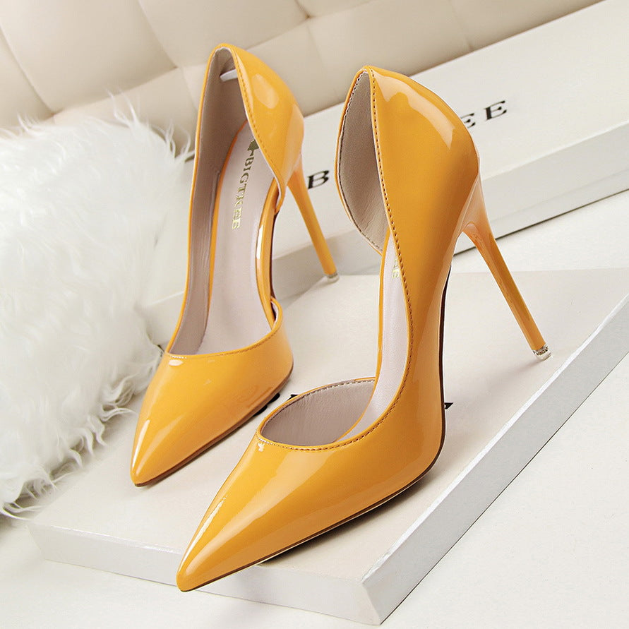 LADIES HIGH HEEL POINTED PUMPS DARK YELLOW / ORANGE / KHAKI / WINE RED / SILVER / WHITE (SIZE 34 - 40) (SIZE 2.5 - 7)