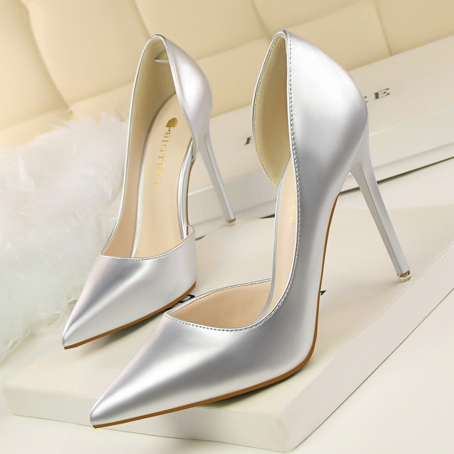 LADIES HIGH HEEL POINTED PUMPS DARK YELLOW / ORANGE / KHAKI / WINE RED / SILVER / WHITE (SIZE 34 - 40) (SIZE 2.5 - 7)