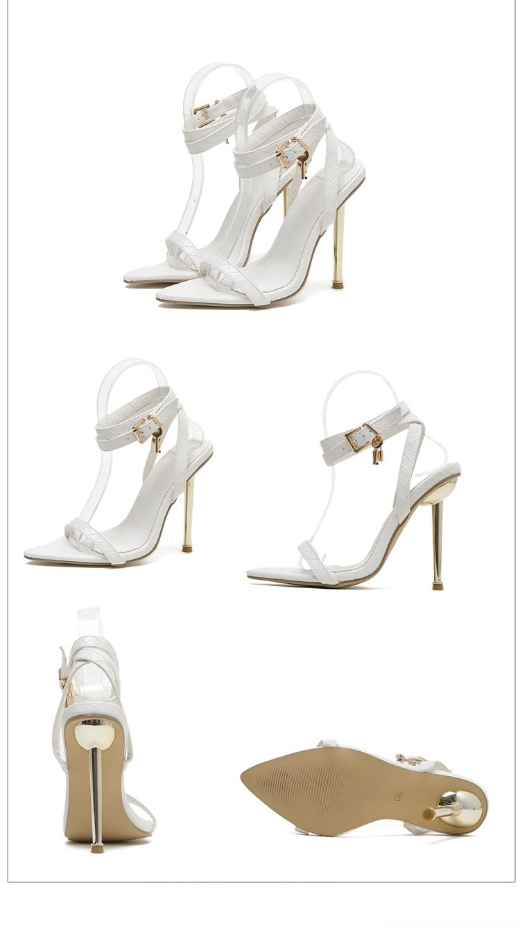 LADIES HIGH HEEL STILETTO HEEL SANDALS WHITE (SIZE 35 - 42) (SIZE 3 - 8)