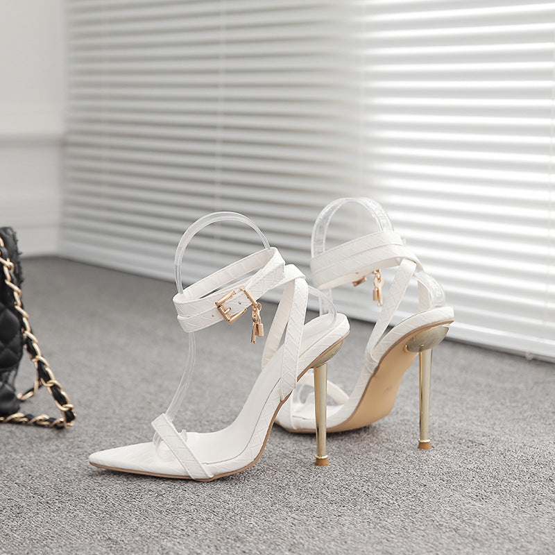 LADIES HIGH HEEL STILETTO HEEL SANDALS WHITE (SIZE 35 - 42) (SIZE 3 - 8)