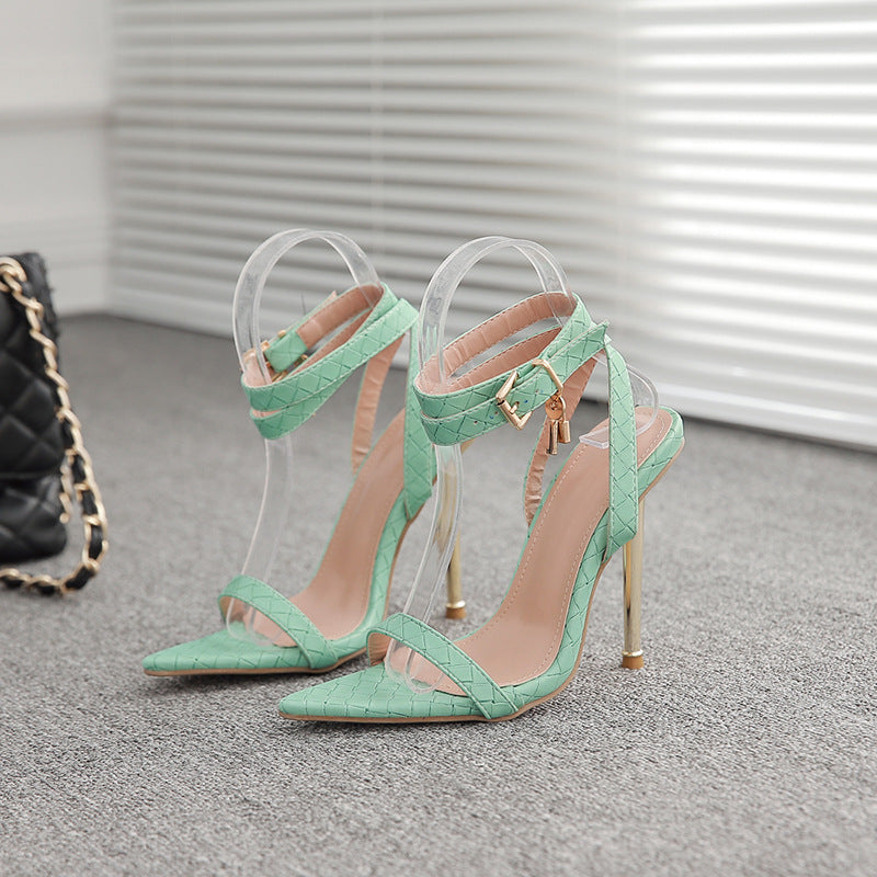 LADIES HIGH HEELS STILETTO HEEL SANDALS WITH METAL LOCK LIGHT TURQUOISE GREEN (SIZE 35 - 42) (SIZE 3 - 8)
