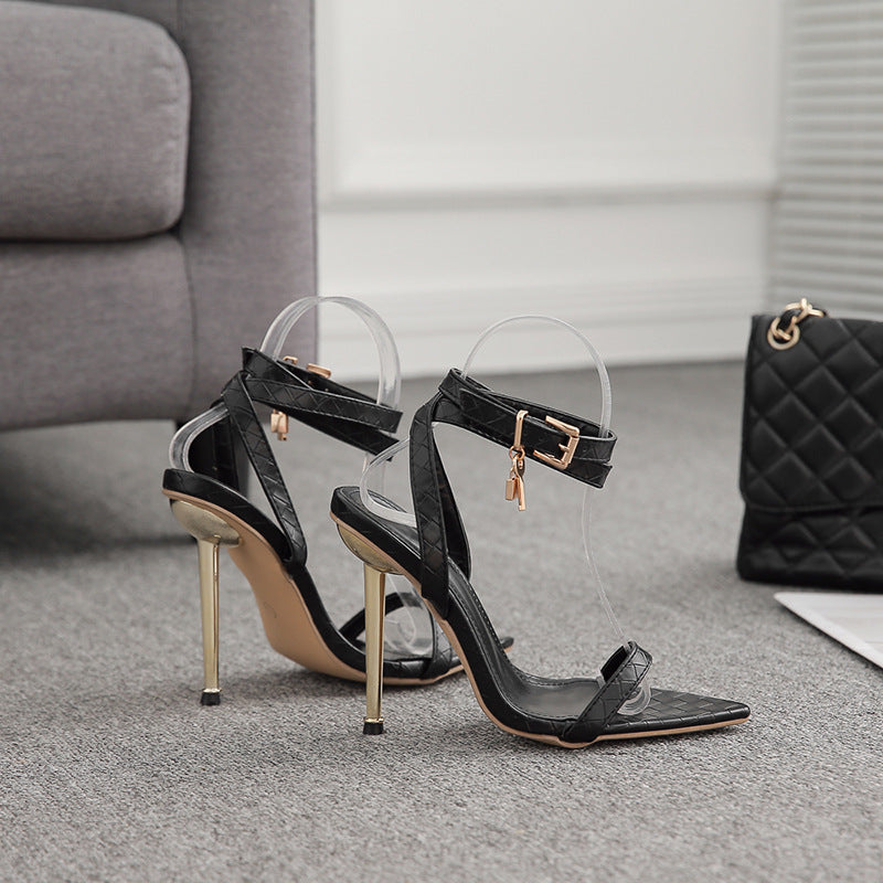 LADIES HIGH HEELS STILETTO HEEL SANDALS BLACK (SIZE 35 - 42) (SIZE 3 - 8)
