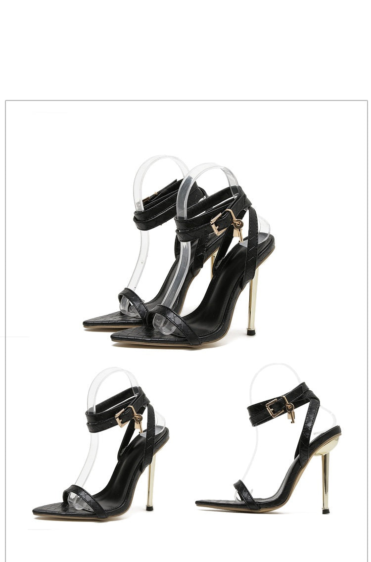 LADIES HIGH HEELS STILETTO HEEL SANDALS BLACK (SIZE 35 - 42) (SIZE 3 - 8)