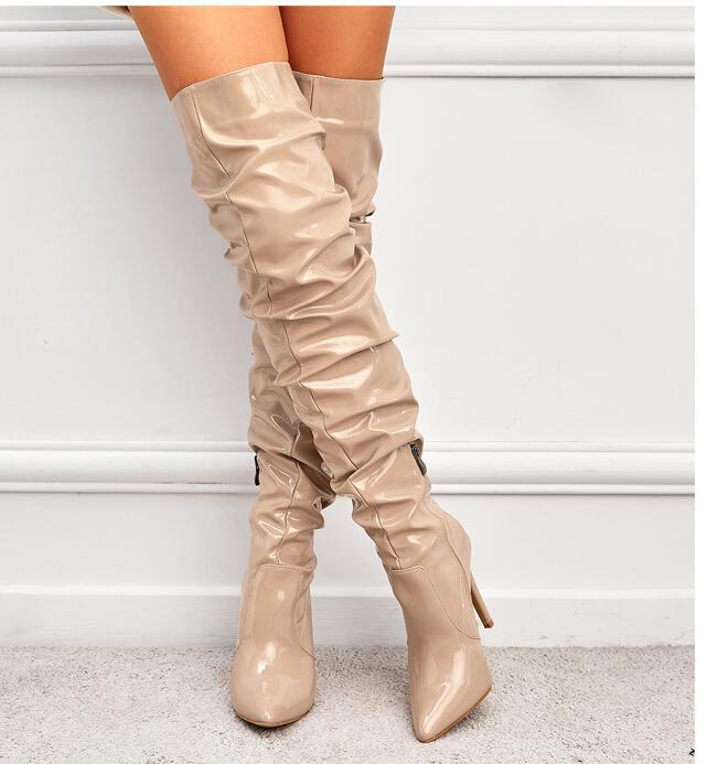 LADIES OVER THE KNEE HIGH HEEL BOOTS APRICOT-BEIGE (SIZE 35 - 42) (SIZE 3 - 8)