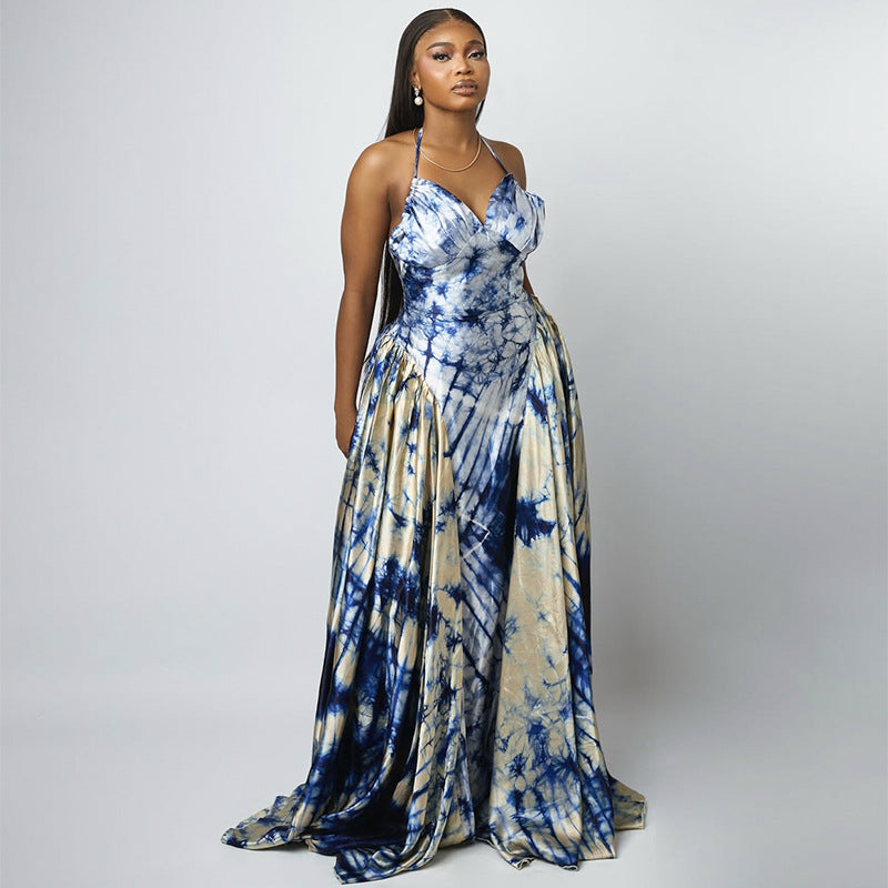 LADIES HALTERNECK LONG DRESS BLUE (SIZE S - 2XL)