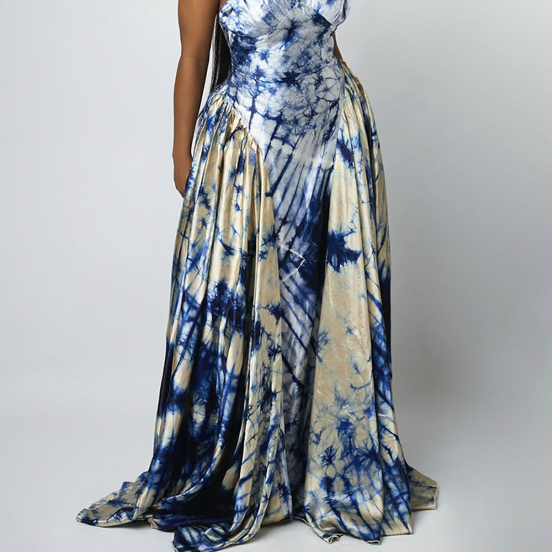 LADIES HALTERNECK LONG DRESS BLUE (SIZE S - 2XL)