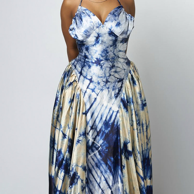 LADIES HALTERNECK LONG DRESS BLUE (SIZE S - 2XL)