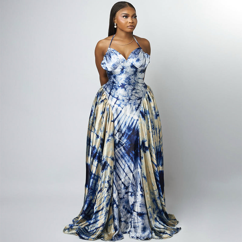 LADIES HALTERNECK LONG DRESS BLUE (SIZE S - 2XL)