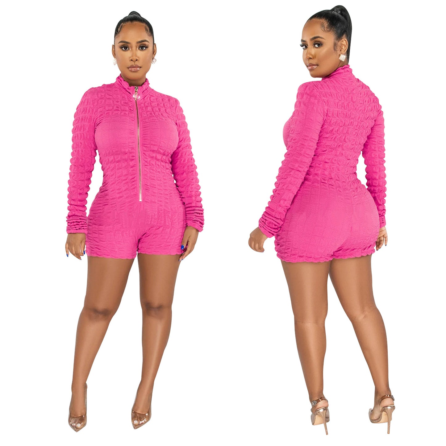 LADIES LONG SLEEVE PLAYSUIT / ROMPER BLACK / GREEN / PINK / WHITE (SIZE S - 2XL)