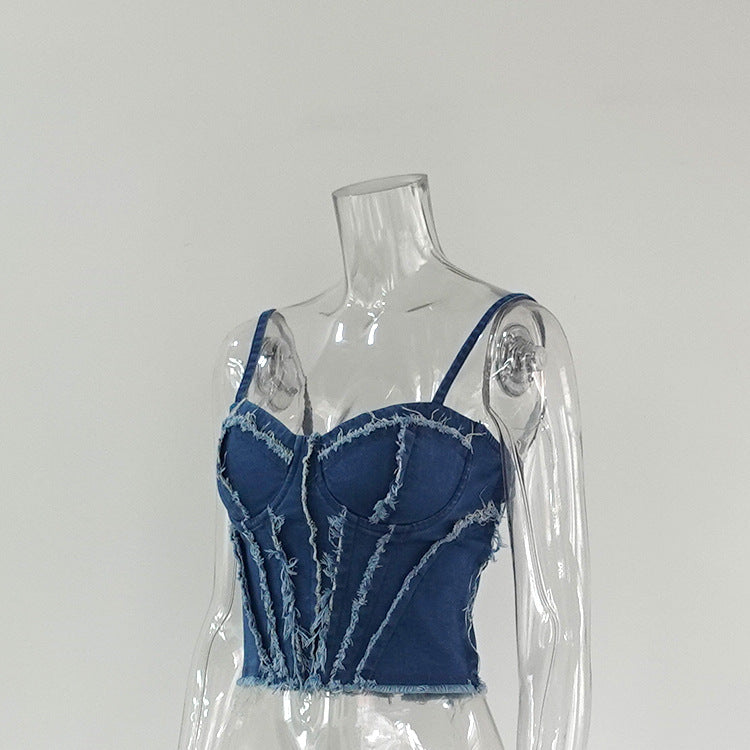 LADIES SLEEVELESS DENIM TOP BLUE DENIM (SIZE S - L)