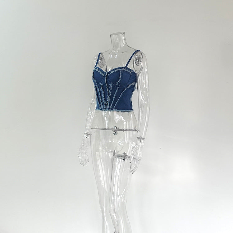 LADIES SLEEVELESS DENIM TOP BLUE DENIM (SIZE S - L)
