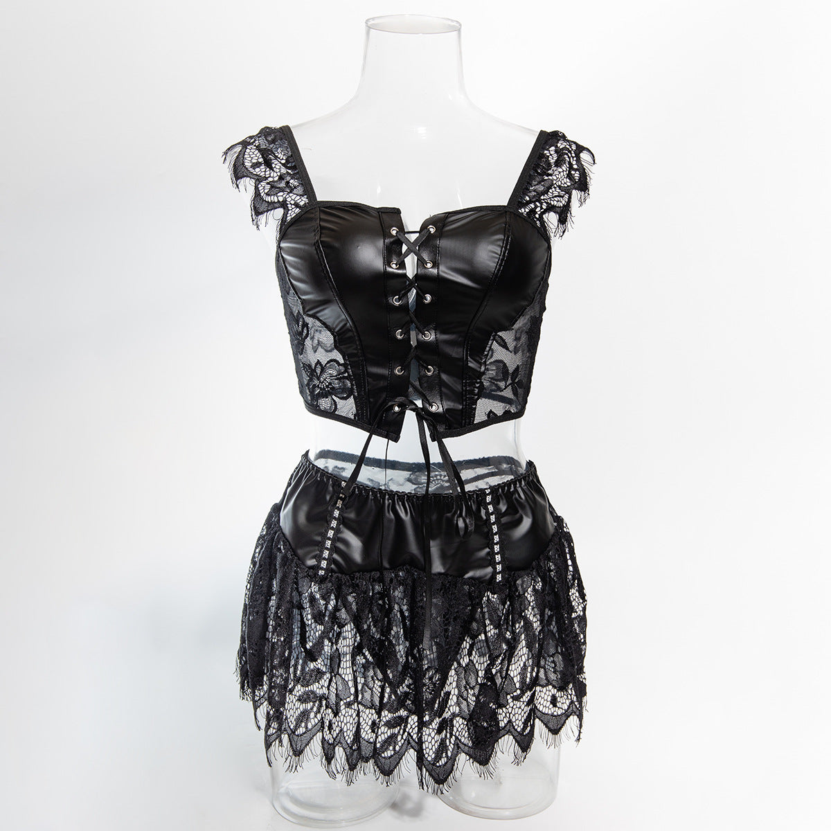 LADIES PU LEATHER LINGERIE SET BLACK (SIZE S - L)