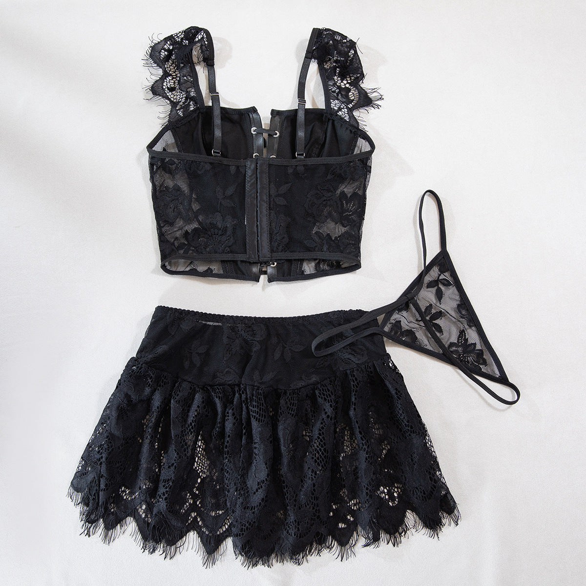 LADIES PU LEATHER LINGERIE SET BLACK (SIZE S - L)